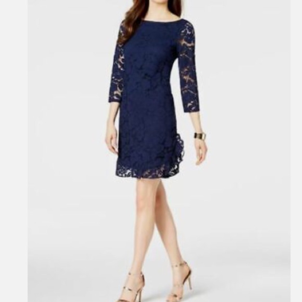 New VINCE CAMUTO Navy Ruffled Lace Dress Size 2